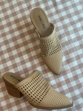 Seven Dials Woven Tan Pointed Mule Heels